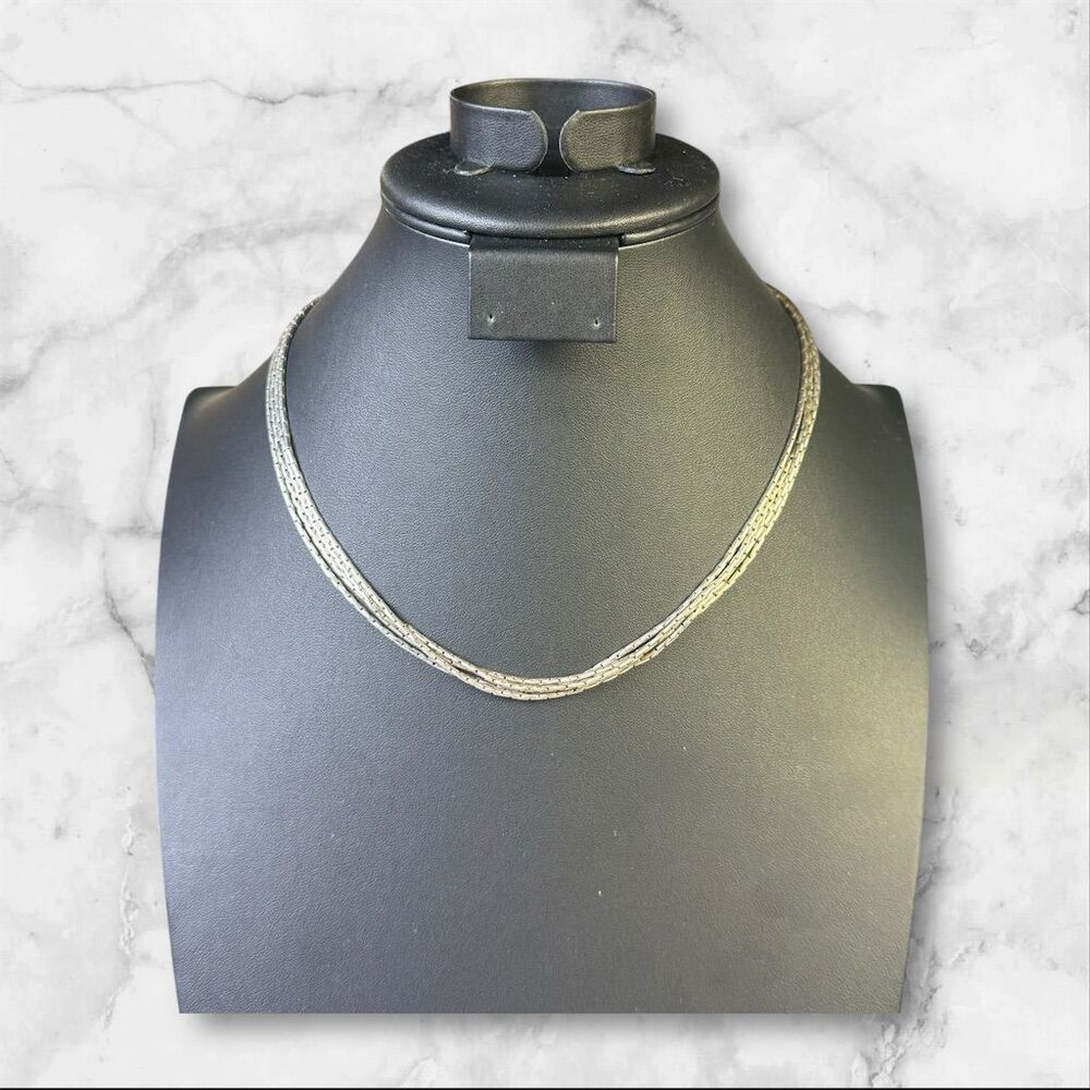 129. Premier Design Vintage Signed Silver Tone Quadruple‎ Strand Necklace
